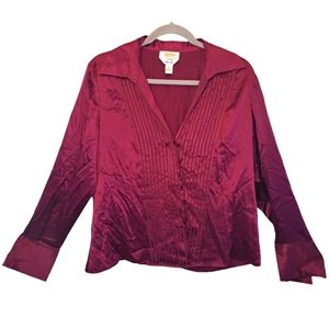 Talbots 100% Silk Pleated Button Down Blouse Size 14 Petite